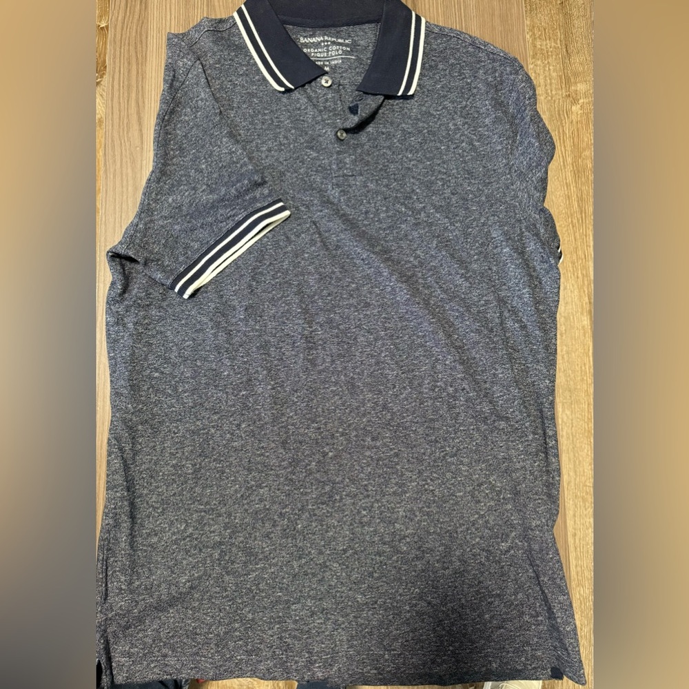 Organic cotton pique polo navy blue shirt size medium Banana Republic